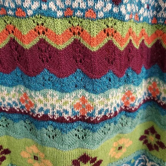 New Tabask Tey-Art 100% ALPACA Colorful Pointelle Sweater Cardigan Size M #28 - Picture 10 of 10